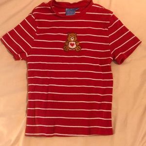 Red and white striped Care Bears baby tee